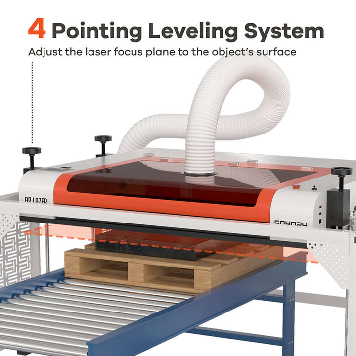 4 Point Leveling System on SN4836LR CO2 Laser Machine for precise laser focus adjustments.