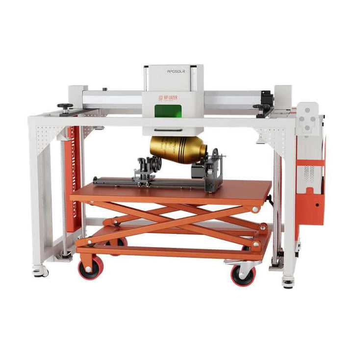 A gold urn sitting under a Low-Rider Fiber Laser Marking Machine