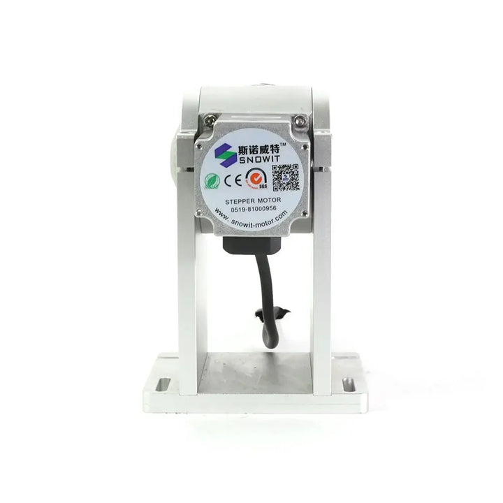 Stepper motor with SNOWIT branding, mounted on a sturdy base for precision applications in machinery.